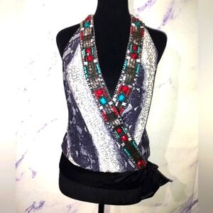Bebe embroidered tank with beads